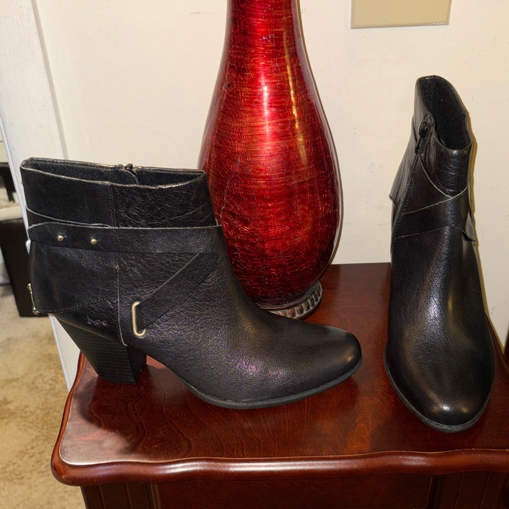 boc Black Leather Ankle Booties with Buckle Strap